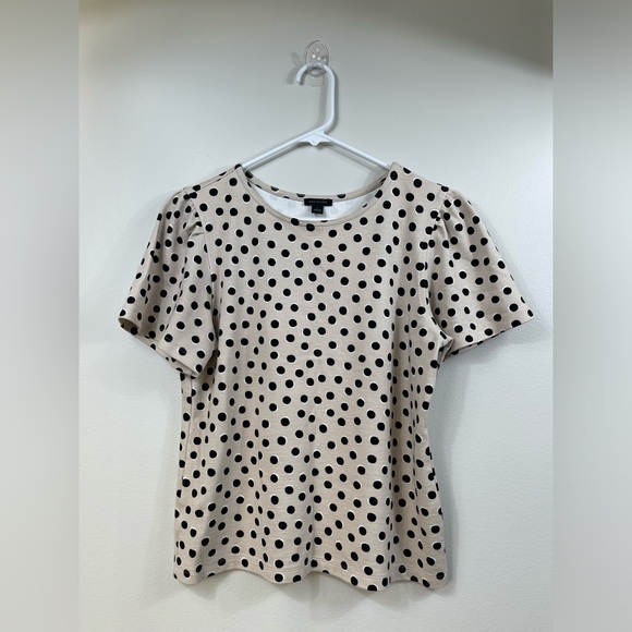 ANN TAYLOR Polka Dot Women's T-Shirt Beige and Black  Size S - Picture 1 of 12